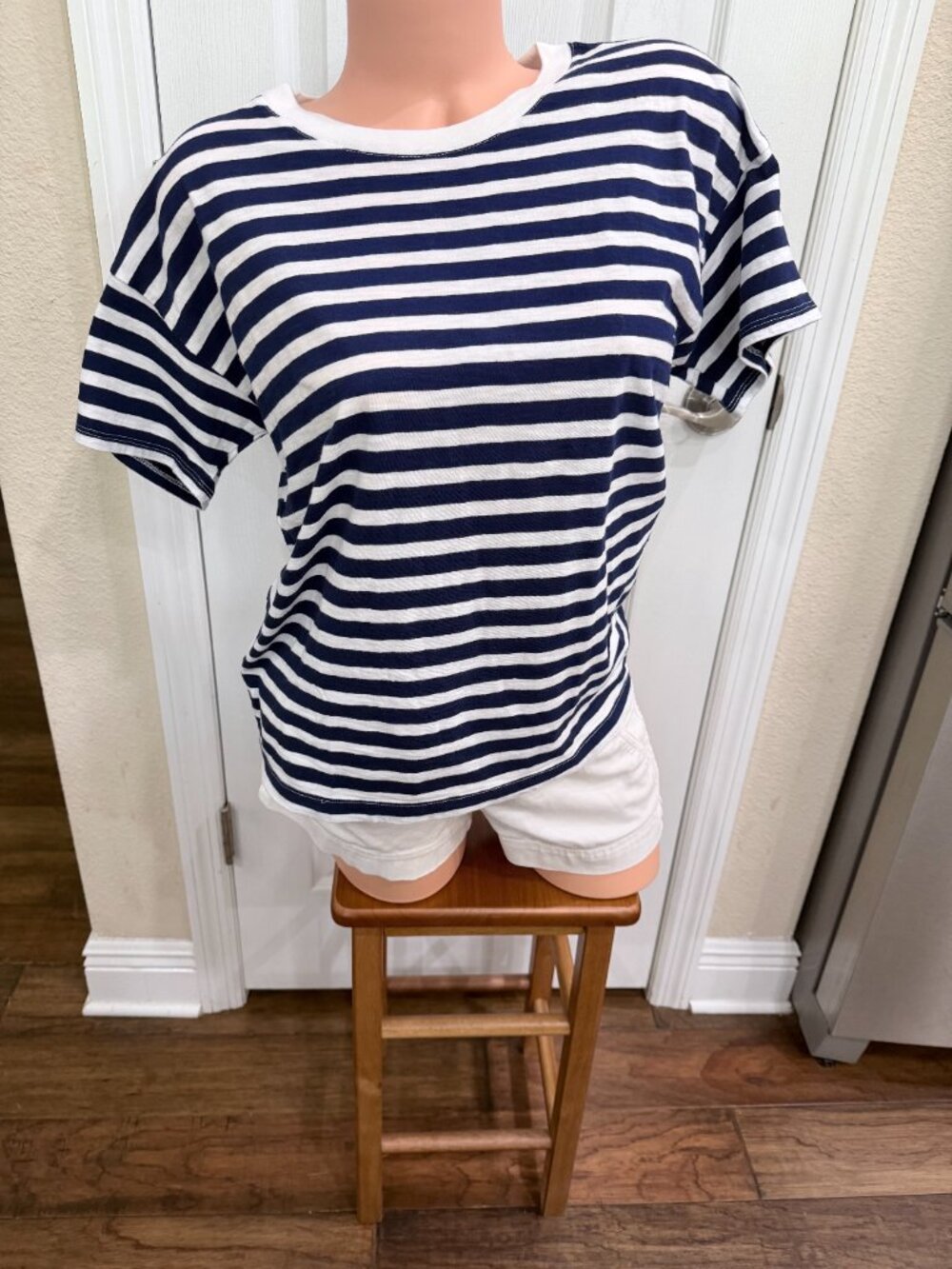 J.Crew Re-Imagined Breton Stripe Tee Small Navy White 100% Cotton